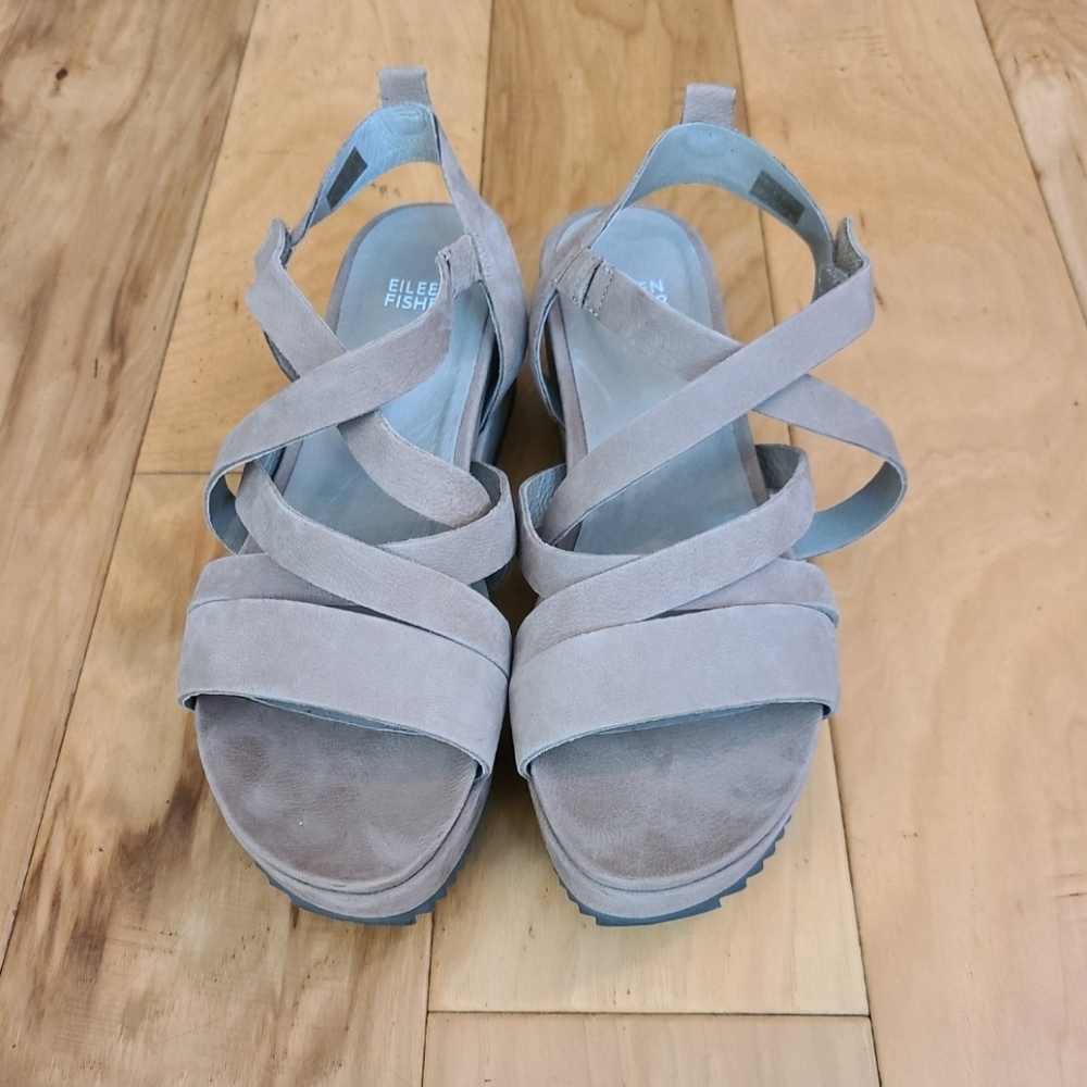 Eileen Fisher Extra Tumbled Nubuck Leather Platform Sandals 9.5